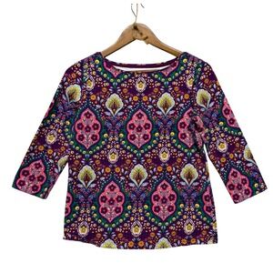 Talbots Womens Tee Shirt Top Size MP Paisley 3/4 Sleeve Boat Neck Stretch Boho